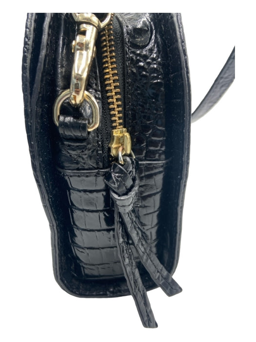 Brahmin Black Leather Zip Close Croc Embossed Dust bag incl. Bag Black / Small