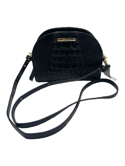 Brahmin Black Leather Zip Close Croc Embossed Dust bag incl. Bag Black / Small