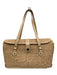 Kate Spade Beige Straw Double Top Handle Woven Clasp Close Gold Hardware Bag Beige / M