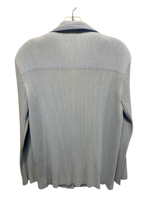 Issey Miyake Size 3 Ice Blue Polyester Long Sleeve Plisse Collar Button up Top Ice Blue / 3