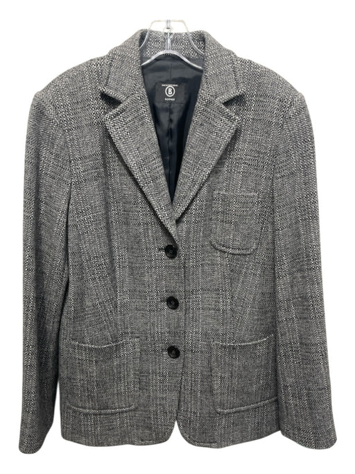 Bogner Size 2 White & Black Wool 3 Button Blazer Woven Pockets Jacket White & Black / 2