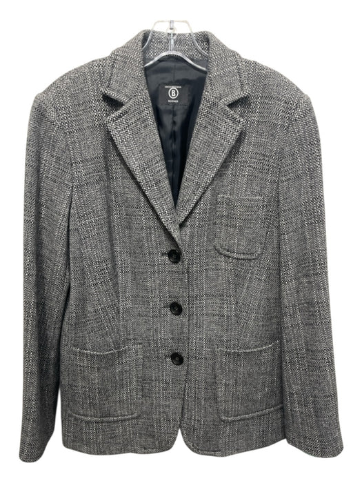 Bogner Size 2 White & Black Wool 3 Button Blazer Woven Pockets Jacket White & Black / 2