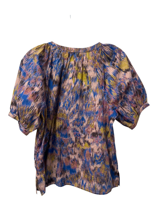 Cleobella Size XS Multi Blue Organic Cotton Short Sleeve Scoop Neck Top Multi Blue / XS