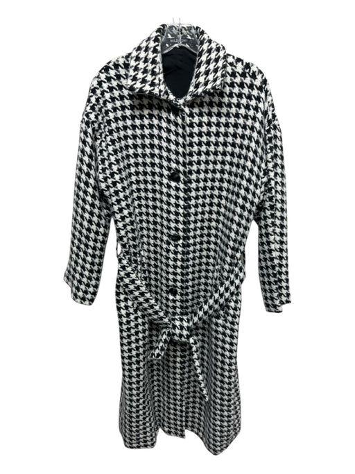 Wild Pony Size M Black & White Polyester Buttons Houndstooth Sash Coat Black & White / M