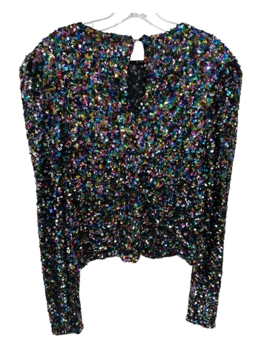 endless rose Size S Black Multi Nylon Tulle Sequin Keyhole Back Long Sleeve Top Black Multi / S