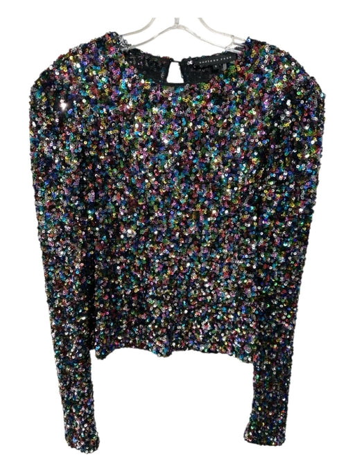 endless rose Size S Black Multi Nylon Tulle Sequin Keyhole Back Long Sleeve Top Black Multi / S