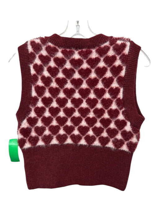 Zara Size S Red & Pink Polyester Blend Eyelash Hearts Button Front Vest Sweater Red & Pink / S
