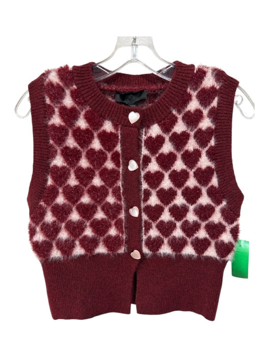Zara Size S Red & Pink Polyester Blend Eyelash Hearts Button Front Vest Sweater Red & Pink / S