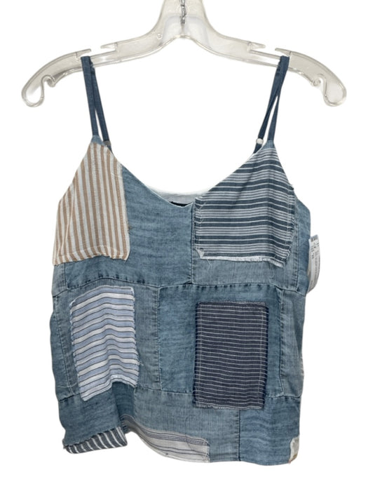 Drew Size XS Blue, Tan, WHite Tencel Patchwork V Neck Spaghetti Strap Top Blue, Tan, WHite / XS