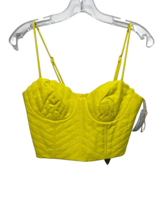 Farm Rio Size S Yellow Cotton Blend Smocked Back Quilted Spaghetti Strap Top Yellow / S