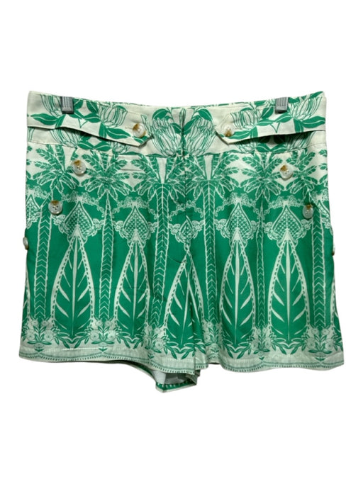 Caballero Size M Green & White Cotton & Silk Palm Tree Button Detail Shorts Green & White / M