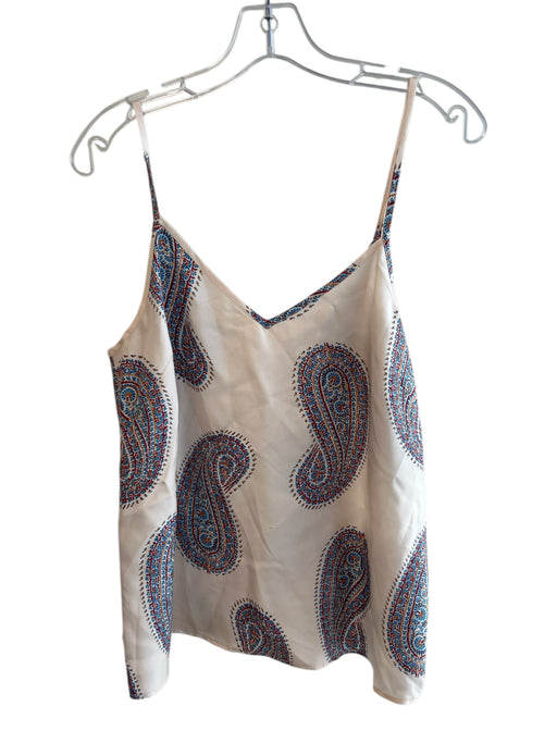 XiRENA Size M White & Multi Silk V Neck Spaghetti Strap Paisley Tank Top White & Multi / M