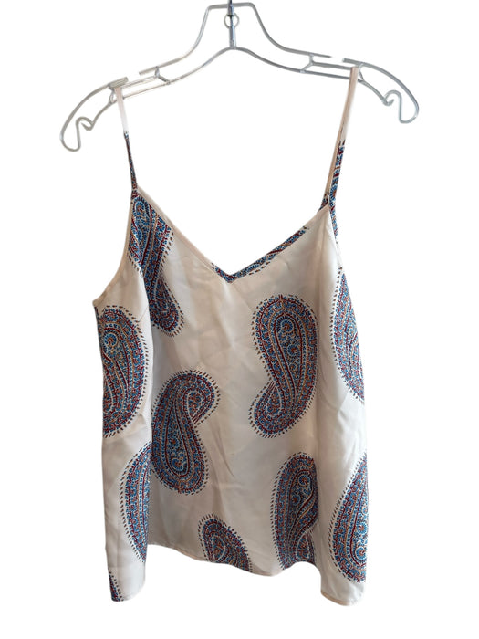 XiRENA Size M White & Multi Silk V Neck Spaghetti Strap Paisley Tank Top White & Multi / M