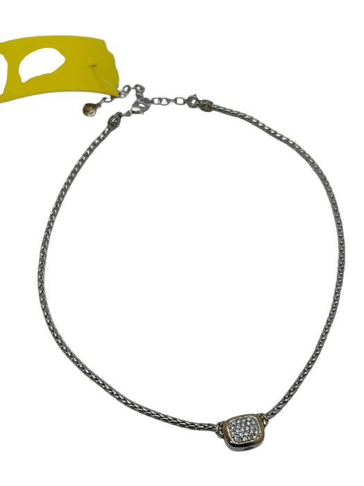John Medeiros Silver Tone Metal Pave Crystal Rectangle Lobster Clasp Necklace Silver Tone