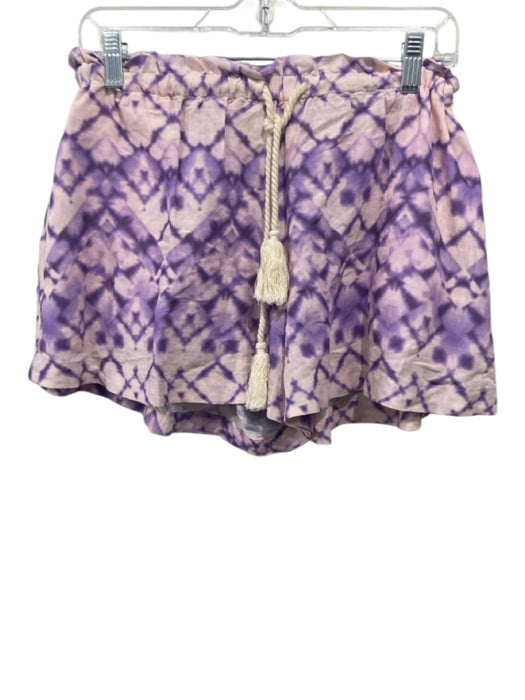 Kivari Size 4 Pink & Purple Tencel & Linen Elastic & Drawstring Waist Shorts Pink & Purple / 4