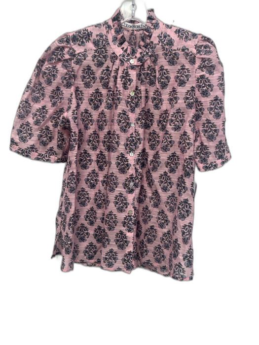 Alix of Bohemia Size S Pink, Blue, Green Floral Puff Sleeve Button Down Top Pink, Blue, Green / S
