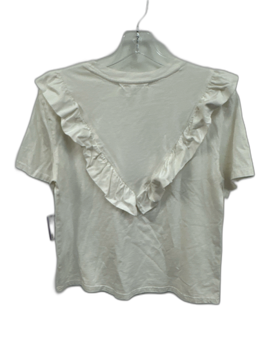 Buru Size S Ivory White Cotton Ruffle short sleeve Top Ivory White / S