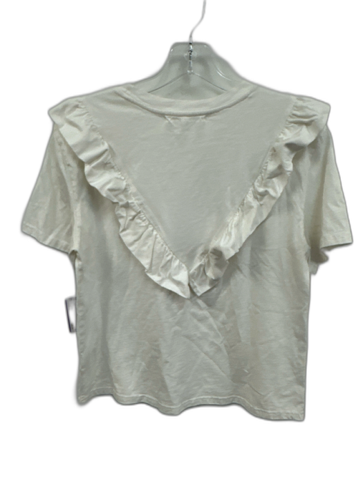 Buru Size S Ivory White Cotton Ruffle short sleeve Top Ivory White / S