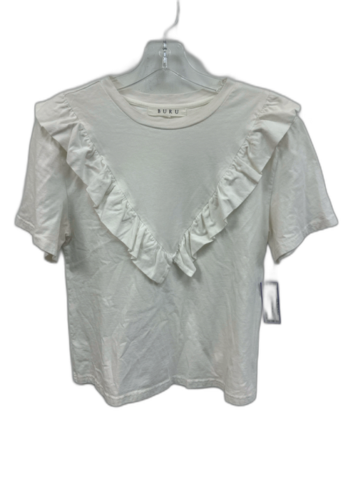 Buru Size S Ivory White Cotton Ruffle short sleeve Top Ivory White / S