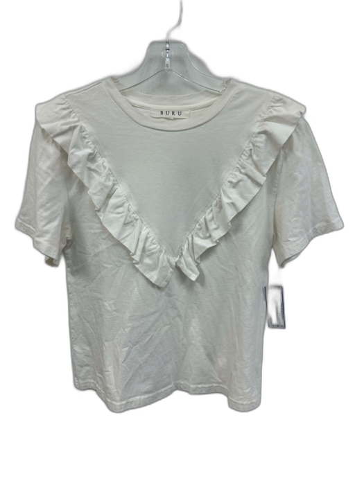 Buru Size S Ivory White Cotton Ruffle short sleeve Top Ivory White / S