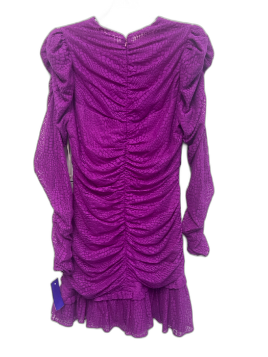 Saylor Size S Fuchsia Pink Cotton Blend Lace Ruched V Neck Bodycon Dress Fuchsia Pink / S