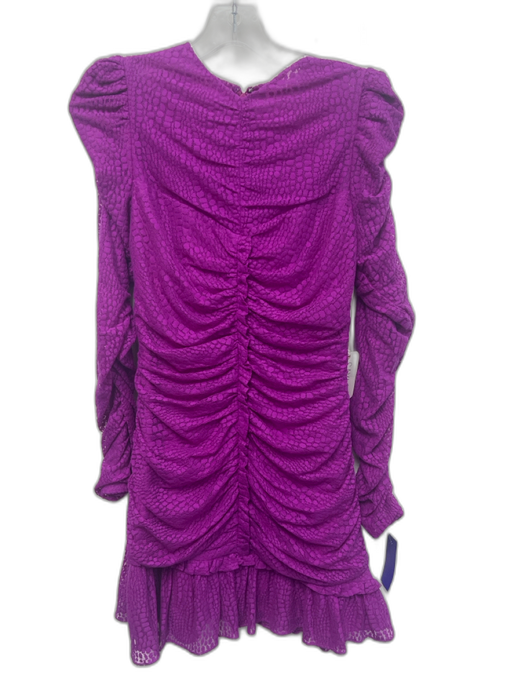 Saylor Size S Fuchsia Pink Cotton Blend Lace Ruched V Neck Bodycon Dress Fuchsia Pink / S