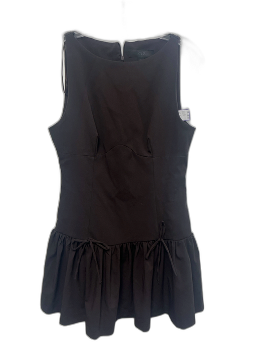 Zara Size M Dark Brown Polyester Drop Waist Bow Mini Dress Dark Brown / M