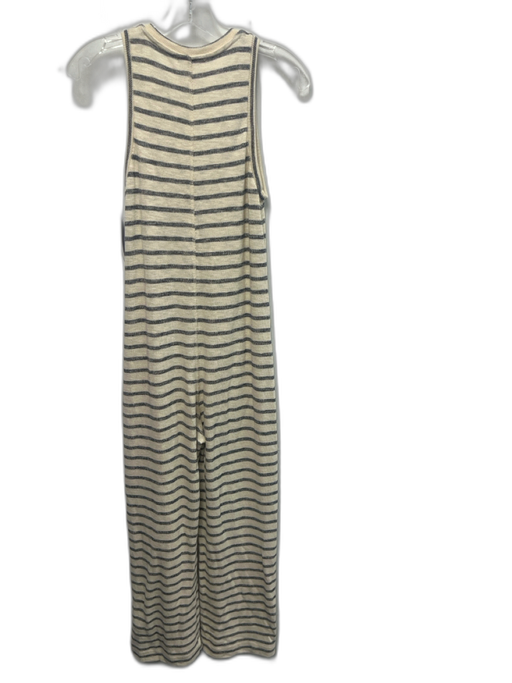 Sundry Size XS Cream & Blue Cotton Knit Stripe Button Detail Sleeveless Jumpsuit Cream & Blue / XS