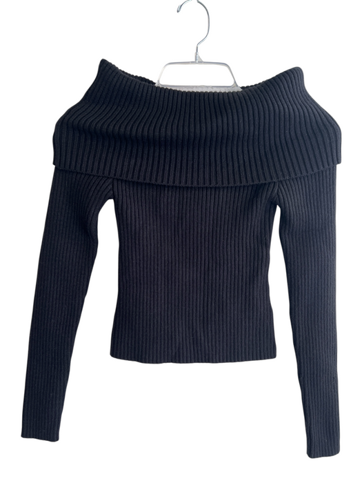 BlankNYC Size S Black Viscose Ribbed Long Sleeve Off the shoulder Top Black / S