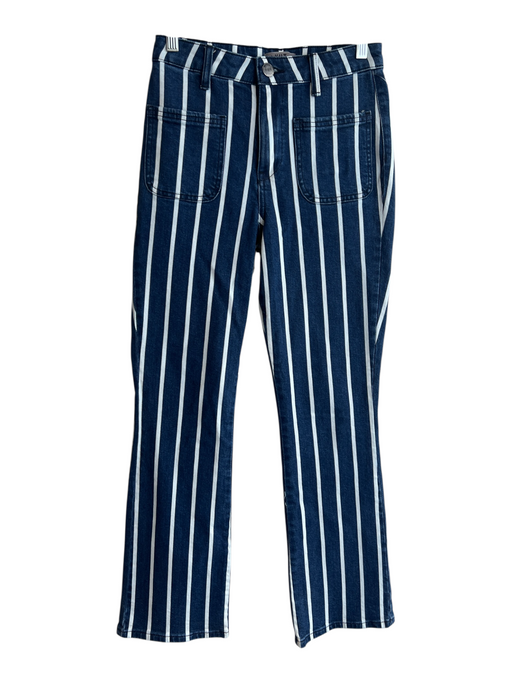 KUT Size 00 Blue & White Cotton Blend High Rise Stripe Ankle Flare Zip Fly Pants Blue & White / 00