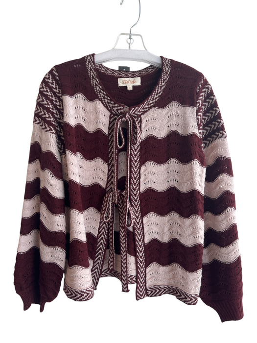 Listicle Size S Red & Nude Acrylic Knit Long Sleeve Tie Front Striped Sweater Red & Nude / S