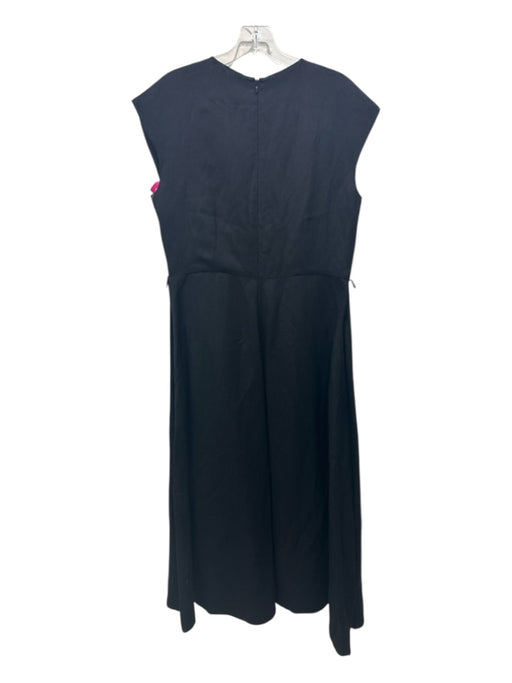 Partow Size 4 Black Linen & Viscose V Neck Cap Sleeve Midi Dress Black / 4