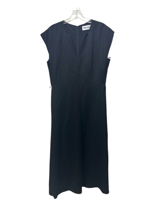 Partow Size 4 Black Linen & Viscose V Neck Cap Sleeve Midi Dress Black / 4