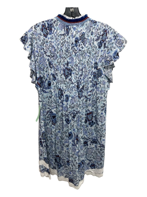 Poupette St. Barth Size Small Blue, White &  Brown Cotton Floral Trim Dress Blue, White &  Brown / Small
