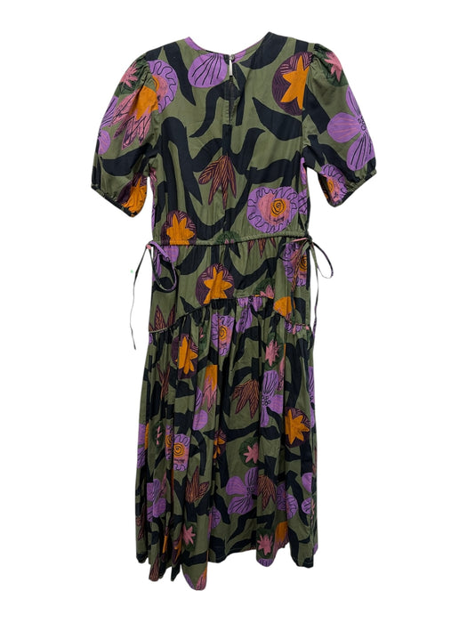 Oliphant Size S Green, Purple, Orange Cotton Abstract Drawstring Waist Dress Green, Purple, Orange / S