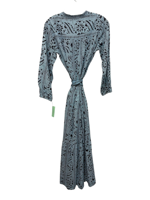Lola Australia Size S Blue Cotton Abstract V Neck Midi Dress Blue / S