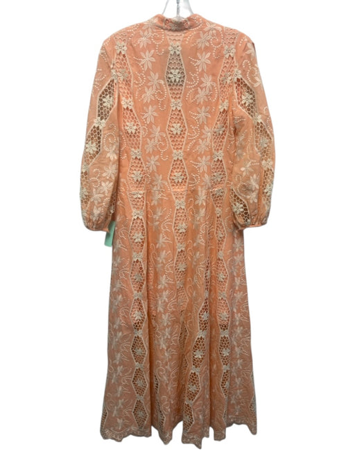 Nina Morris Size 1 Orange & cream Embroidered Flower Button Down Midi Dress Orange & cream / 1