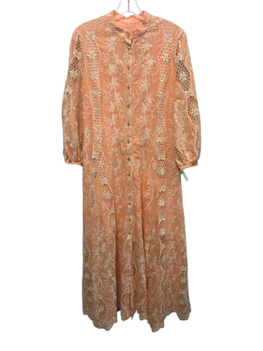 Nina Morris Size 1 Orange & cream Embroidered Flower Button Down Midi Dress Orange & cream / 1