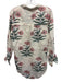 Maison Marigold Size S Cream, Blue, Pink Linen Block Printed Flowers V Neck Top Cream, Blue, Pink / S