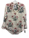 Maison Marigold Size S Cream, Blue, Pink Linen Block Printed Flowers V Neck Top Cream, Blue, Pink / S