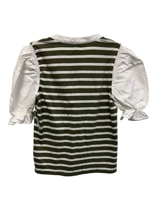 Veronica Beard Jeans Size XS White & Green Pima Cotton Stripe Quarter Button Top White & Green / XS