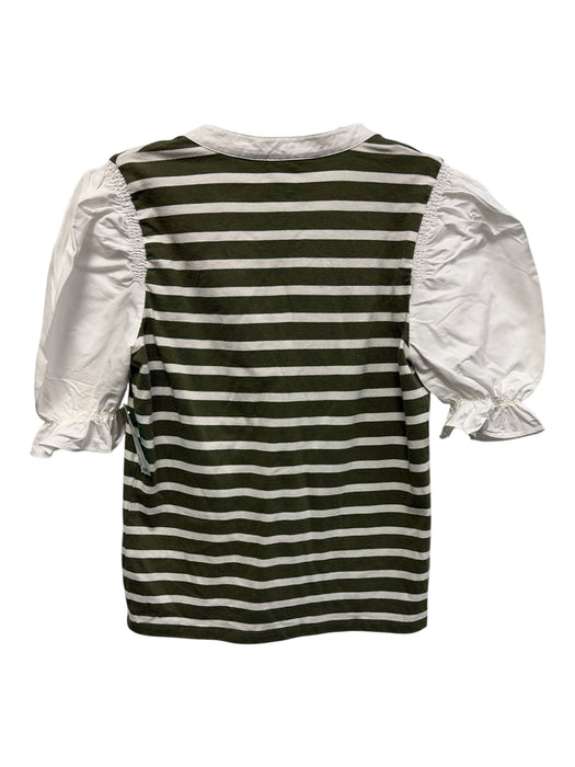 Veronica Beard Jeans Size XS White & Green Pima Cotton Stripe Quarter Button Top White & Green / XS
