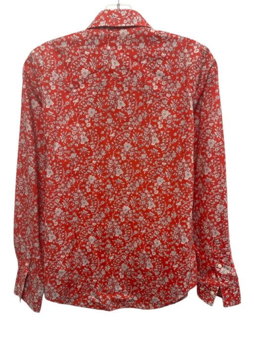 Ann Mashburn Size M Red Orange & White Cotton Floral Long Sleeve Button Down Top Red Orange & White / M
