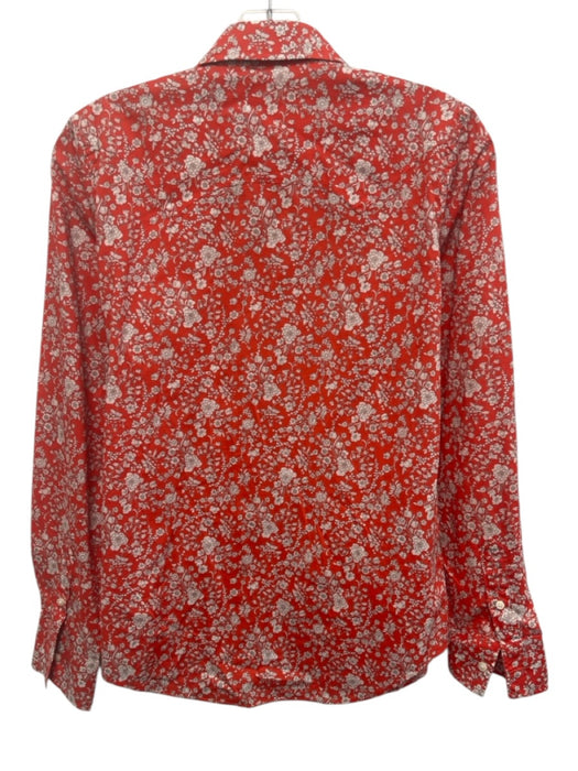 Ann Mashburn Size M Red Orange & White Cotton Floral Long Sleeve Button Down Top Red Orange & White / M