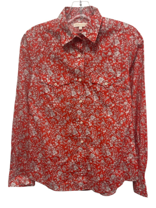 Ann Mashburn Size M Red Orange & White Cotton Floral Long Sleeve Button Down Top Red Orange & White / M