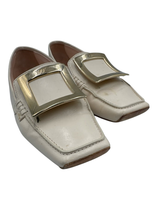 Roger Vivier Shoe Size 38.5 White & Gold Leather Buckle Square Toe Loafers White & Gold / 38.5