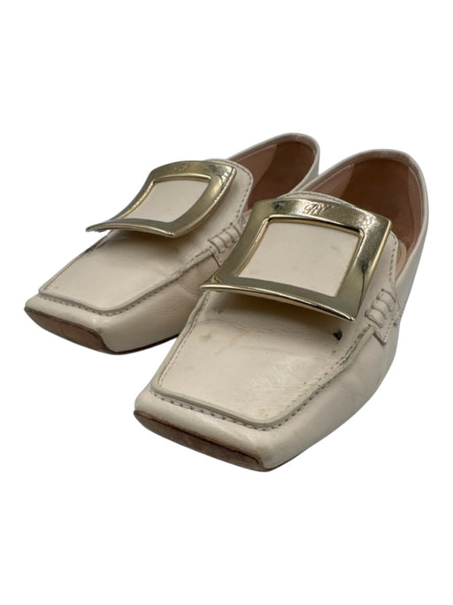 Roger Vivier Shoe Size 38.5 White & Gold Leather Buckle Square Toe Loafers White & Gold / 38.5
