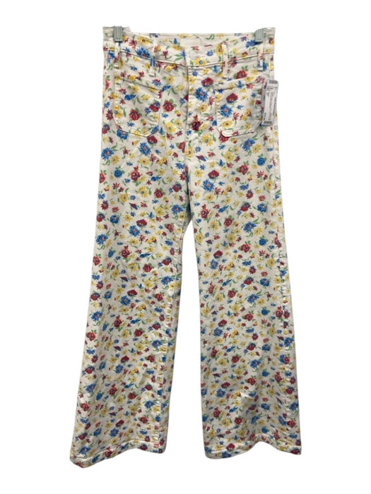 Mother Size 27 White & Multi Cotton Floral Boot Cut Zip Fly mid rise Pants White & Multi / 27