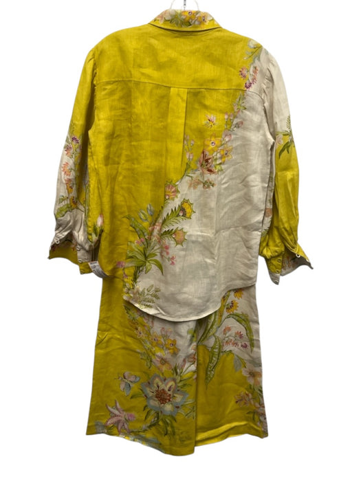 Alemais Size M yellow, white, multi Linen Button Up Long Sleeve Pant Set yellow, white, multi / M