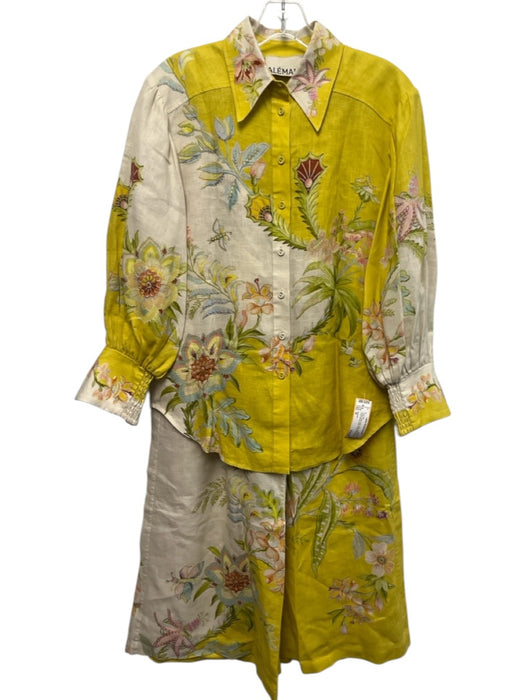 Alemais Size M yellow, white, multi Linen Button Up Long Sleeve Pant Set yellow, white, multi / M